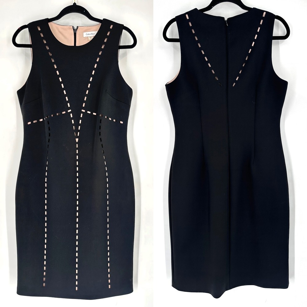 Calvin Klein Scuba Material Black Sheath Dress Laser‎ Cutout Women Size 12